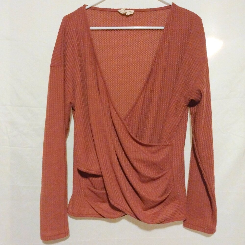 Joyfolie Textured Wrap Top XL Mauve Pink Minimalist Chic Soft Glam Date Night